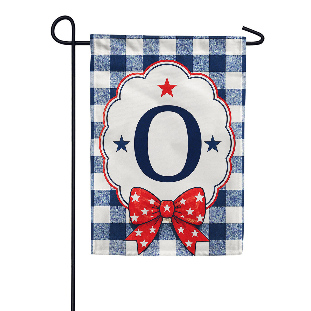 America Forever Patriotic Blue Gingham Monogram Garden Flag