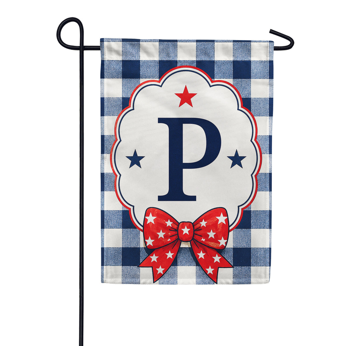 America Forever Patriotic Blue Gingham Monogram Garden Flag