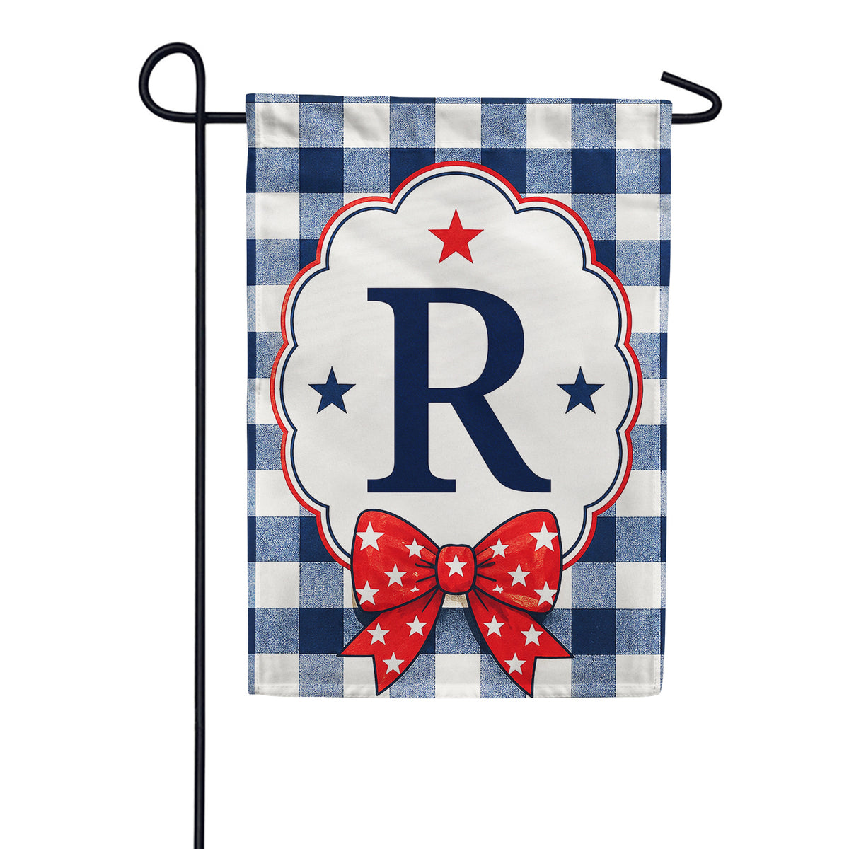 America Forever Patriotic Blue Gingham Monogram Garden Flag
