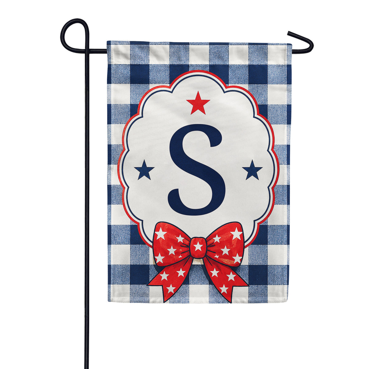 America Forever Patriotic Blue Gingham Monogram Garden Flag