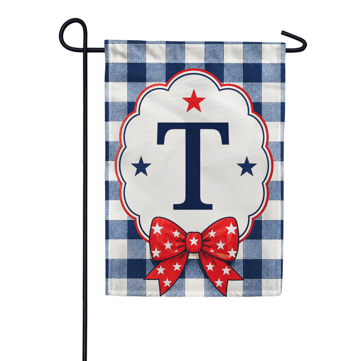 America Forever Patriotic Blue Gingham Monogram Garden Flag