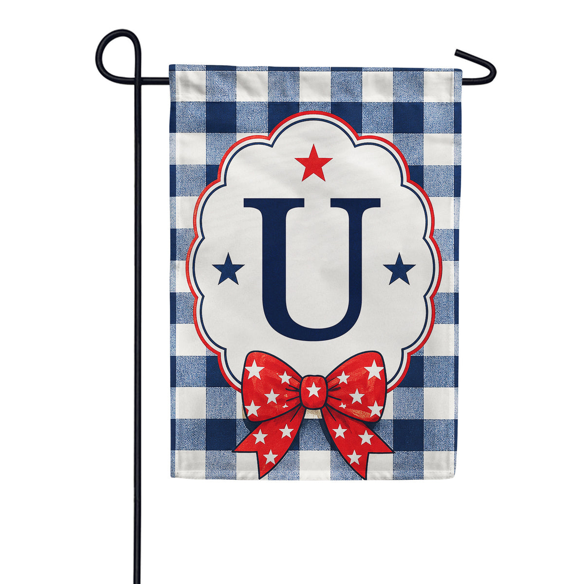 America Forever Patriotic Blue Gingham Monogram Garden Flag