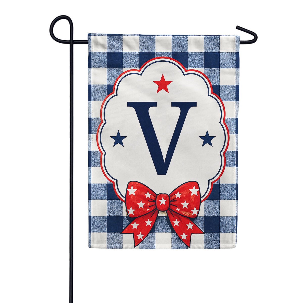 America Forever Patriotic Blue Gingham Monogram Garden Flag