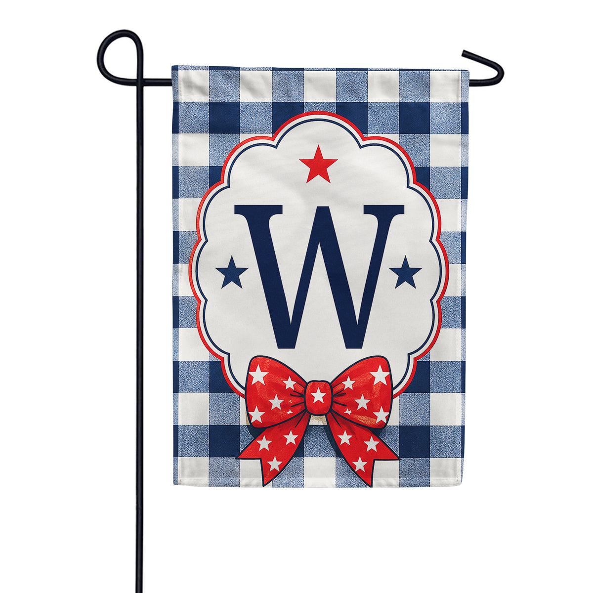 America Forever Patriotic Blue Gingham Monogram Garden Flag