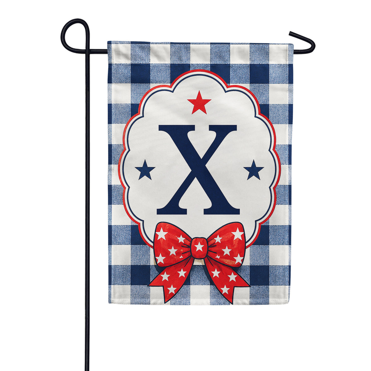 America Forever Patriotic Blue Gingham Monogram Garden Flag