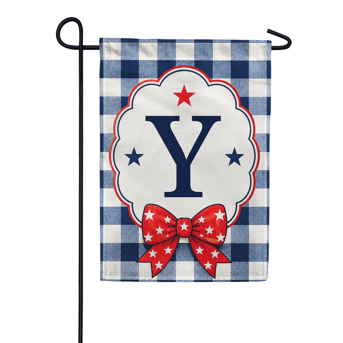 America Forever Patriotic Blue Gingham Monogram Garden Flag