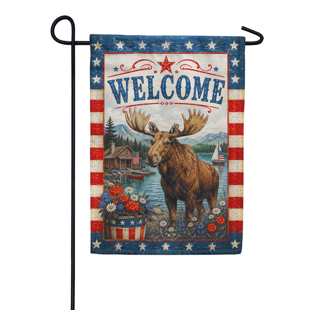 America Forever Patriotic Lakeside Moose Welcome Garden Flag