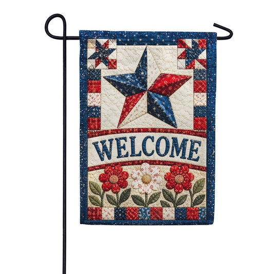 America Forever Patriotic Quilted Star Welcome Floral Design Garden Flag