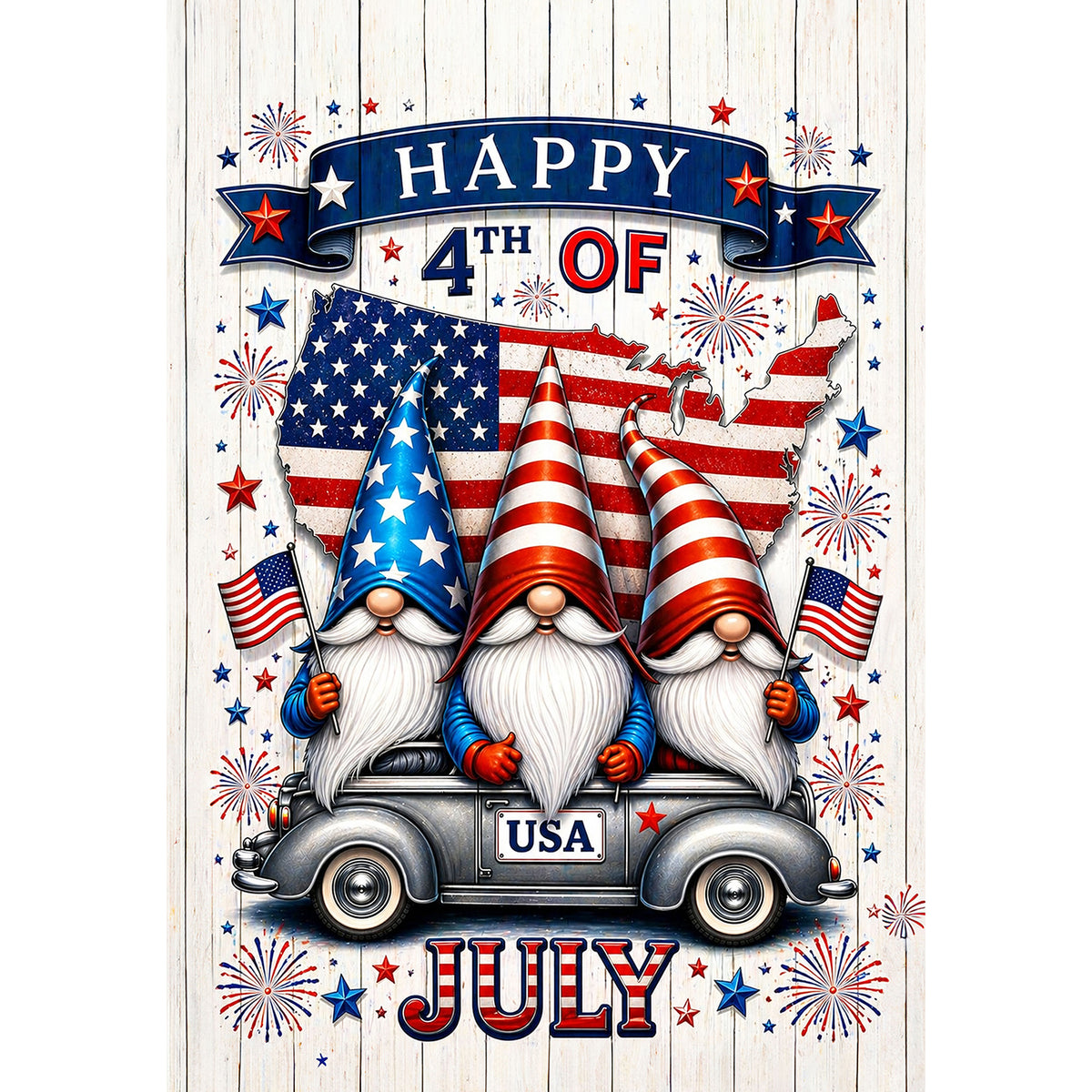 Patriotic Gnomes Happy 4th of July USA Garden Flag