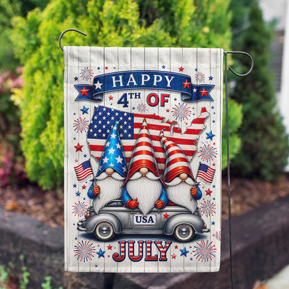 Patriotic Gnomes Happy 4th of July USA Garden Flag