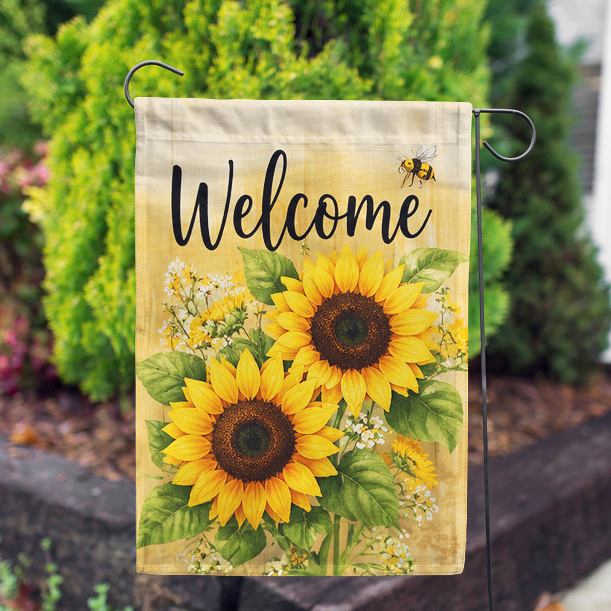 Welcome Sunflowers and Bee Garden Flag