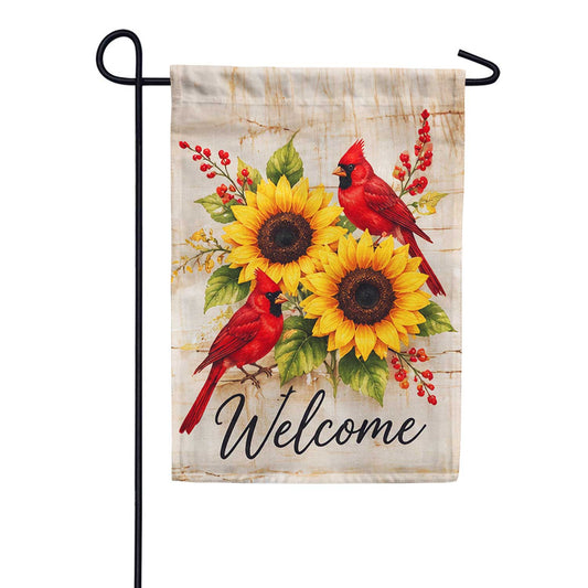Welcome Cardinals and Sunflowers Garden Flag