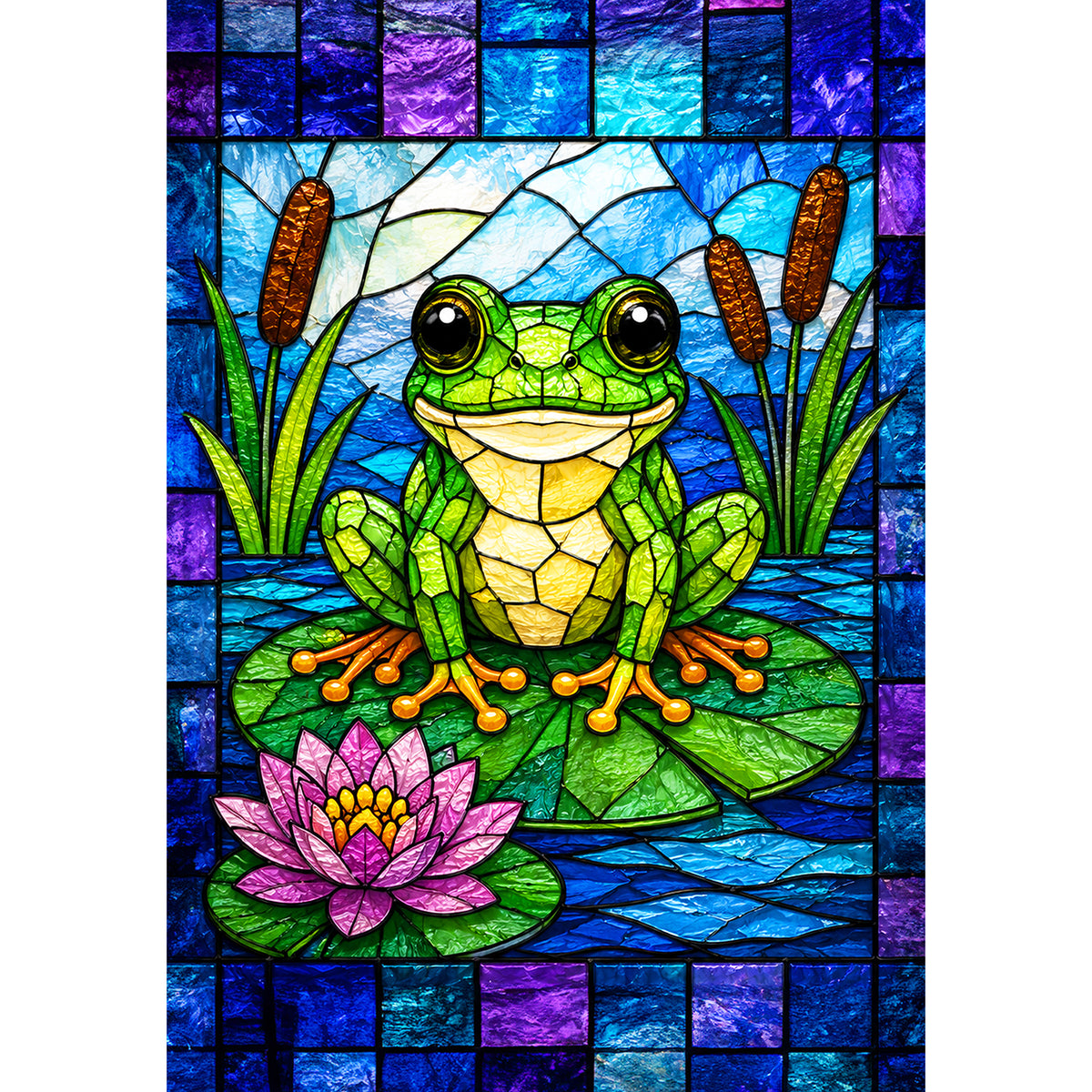Stained Glass Frog on Lily Pad Garden Flag