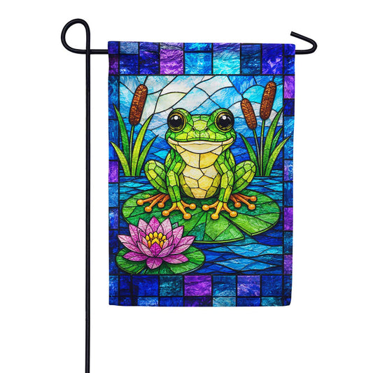 Stained Glass Frog on Lily Pad Garden Flag