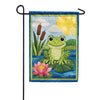 Cheerful Frog on Lily Pad Pond Scene Garden Flag