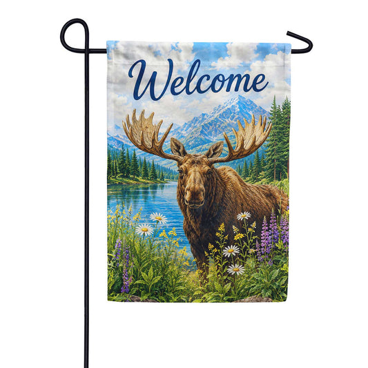 Welcome Moose Mountain Lake Wilderness Scene Garden Flag