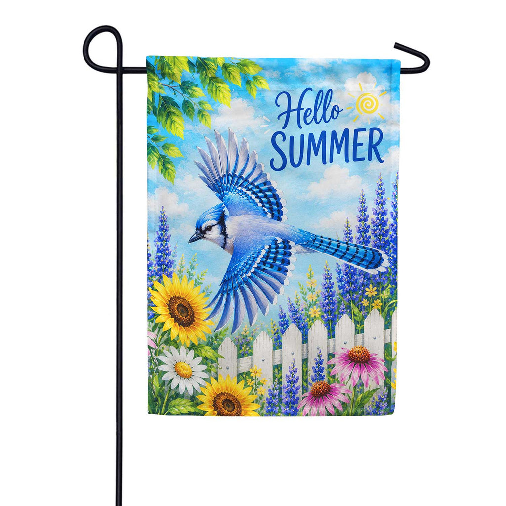 America Forever Hello Summer Blue Jay and Sunflowers Garden Flag