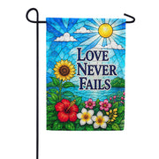America Forever Love Never Fails Stained Glass Floral Garden Flag