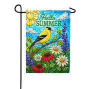 America Forever Hello Summer Goldfinch Stained Glass Floral Garden Flag