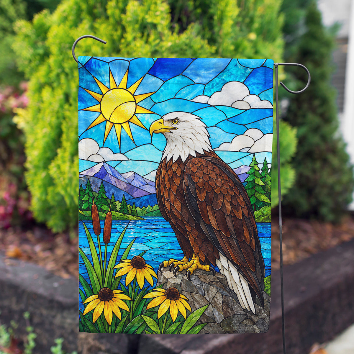 America Forever Stained Glass Bald Eagle Garden Flag