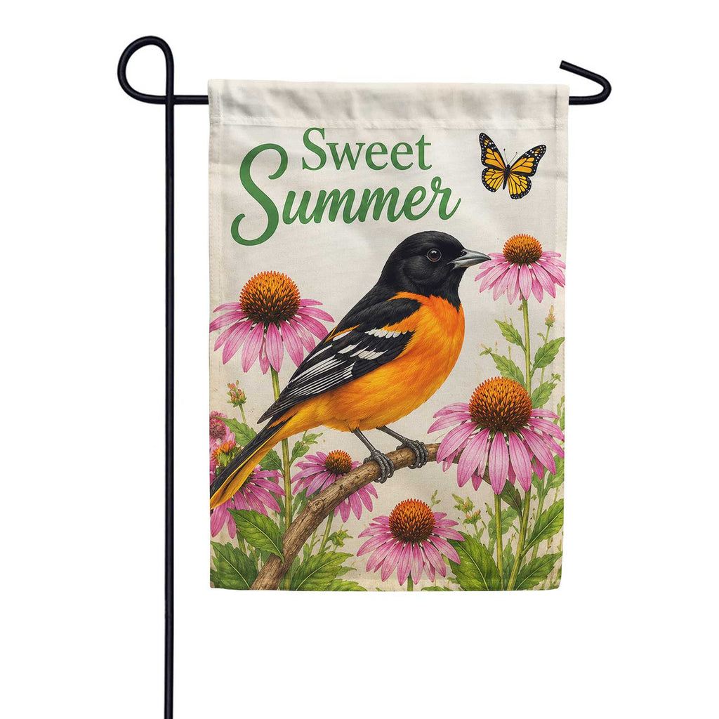 America Forever Sweet Summer Oriole Bird with Coneflowers Garden Flag