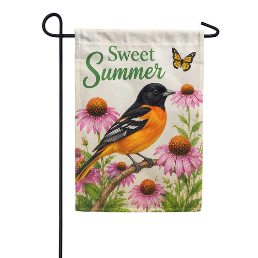 America Forever Sweet Summer Oriole Bird with Coneflowers Garden Flag