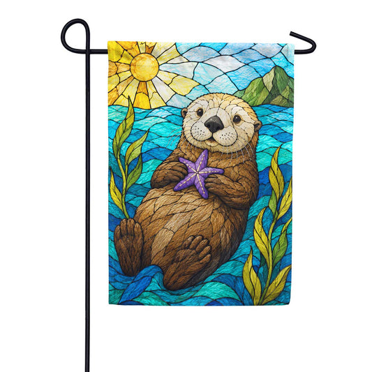 America Forever Stained Glass Sea Otter with Starfish Garden Flag