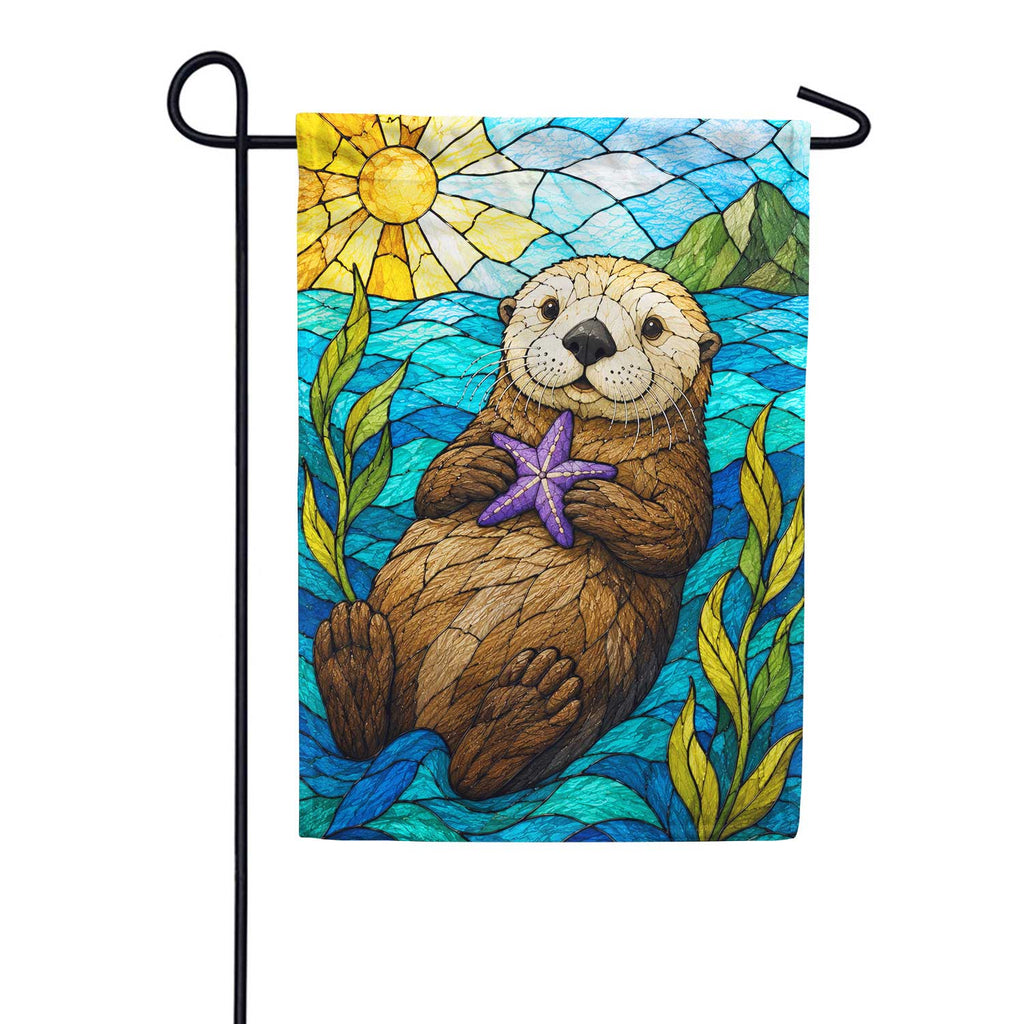America Forever Stained Glass Sea Otter with Starfish Garden Flag