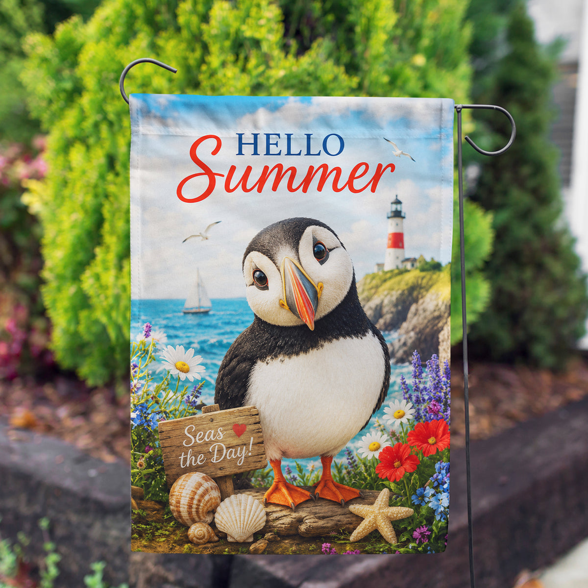 America Forever Hello Summer Puffin Garden Flag