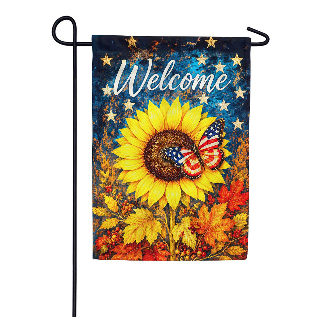 America Forever Welcome Patriotic Sunflower Garden Flag