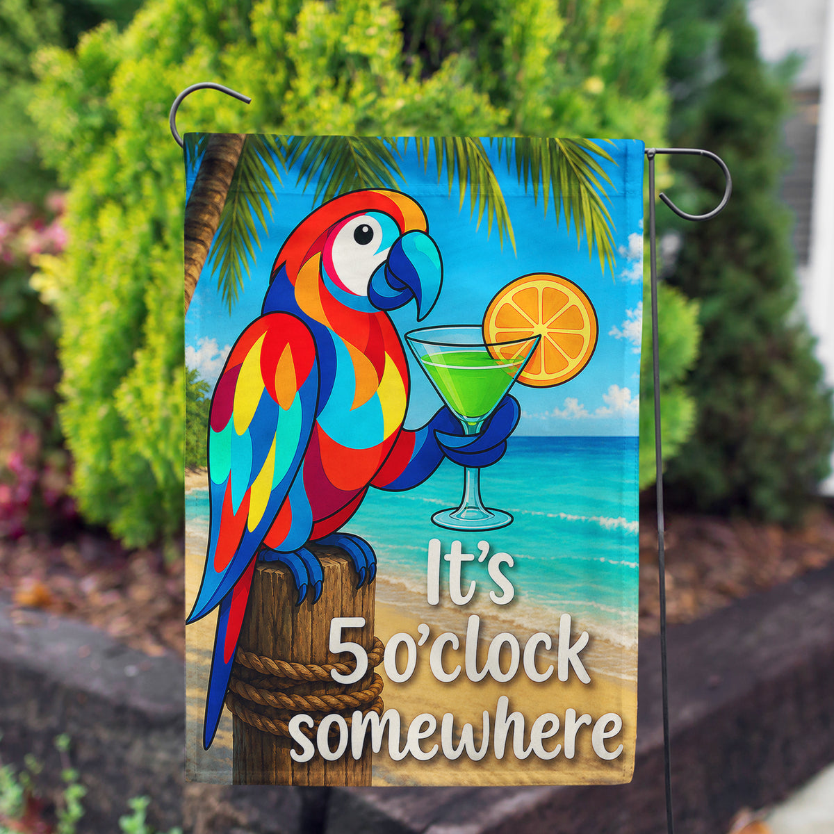 America Forever It's 5 O'Clock Somewhere Tropical Parrot Garden Flag