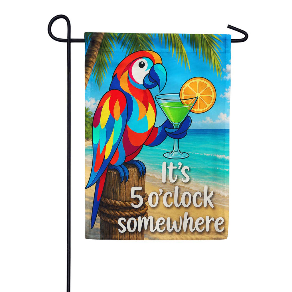 America Forever It's 5 O'Clock Somewhere Tropical Parrot Garden Flag
