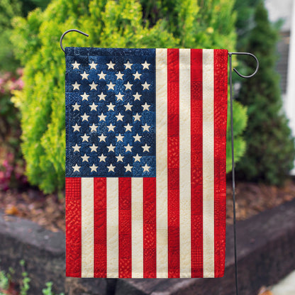 Patriotic American Flag Quilted Patchwork Garden Flag