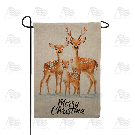 Merry Christmas Deer Family Double Sided Burlap Garden Flag