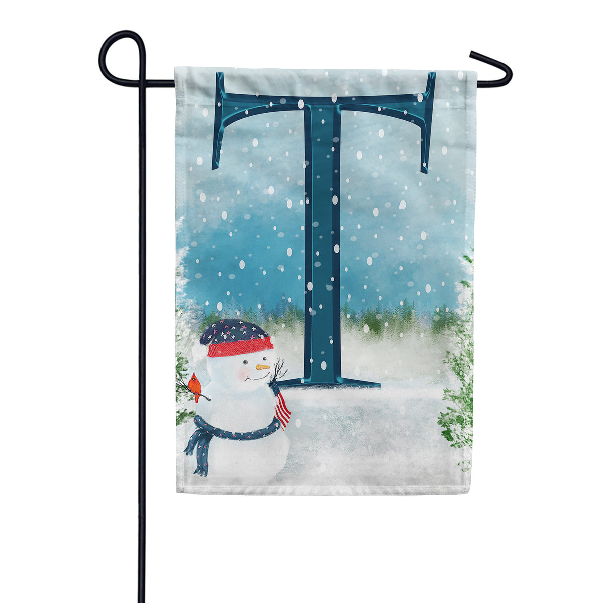 America Forever Let It Snow Watercolor Monogram Garden Flag