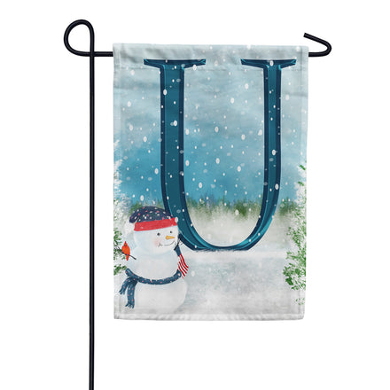 America Forever Let It Snow Watercolor Monogram Garden Flag