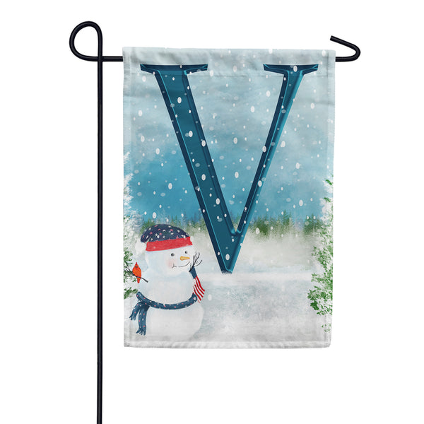 America Forever Let It Snow Watercolor Monogram Garden Flag