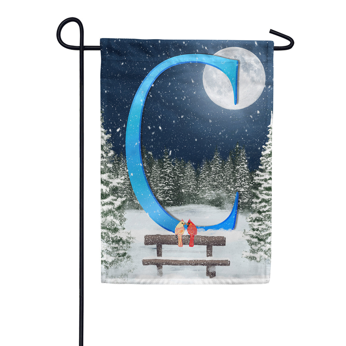 America Forever Winter Moon Monogram Garden Flag