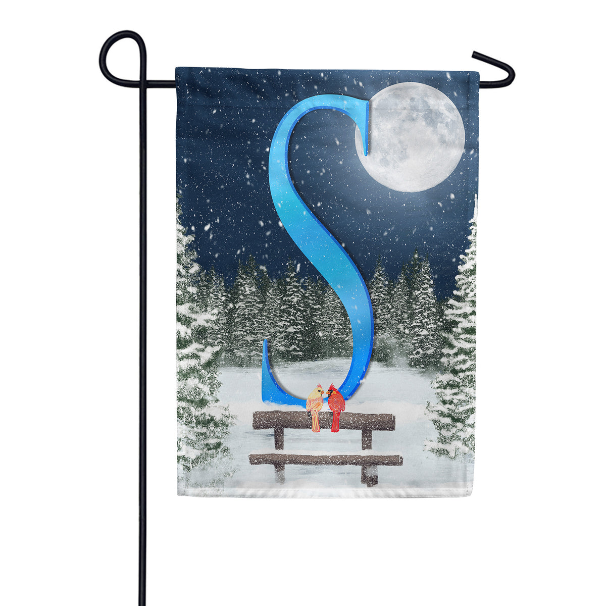 America Forever Winter Moon Monogram Garden Flag