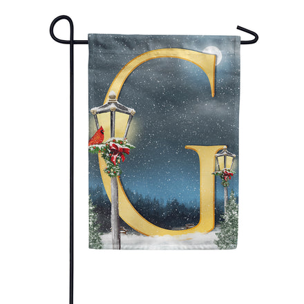 Winter Lamp Warmth Monogram Garden Flag