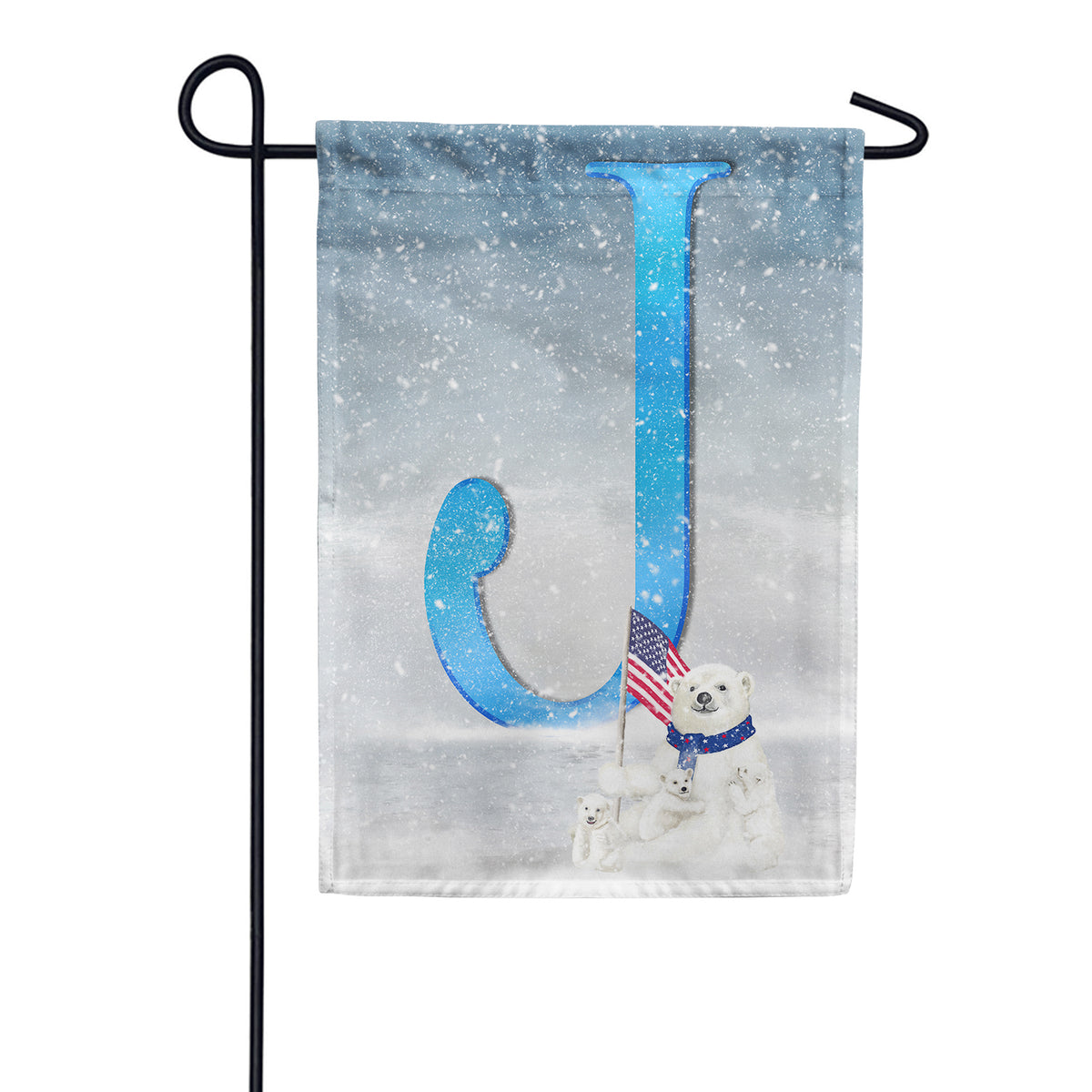 America Forever Polar Bear Snow Family Monogram Garden Flag