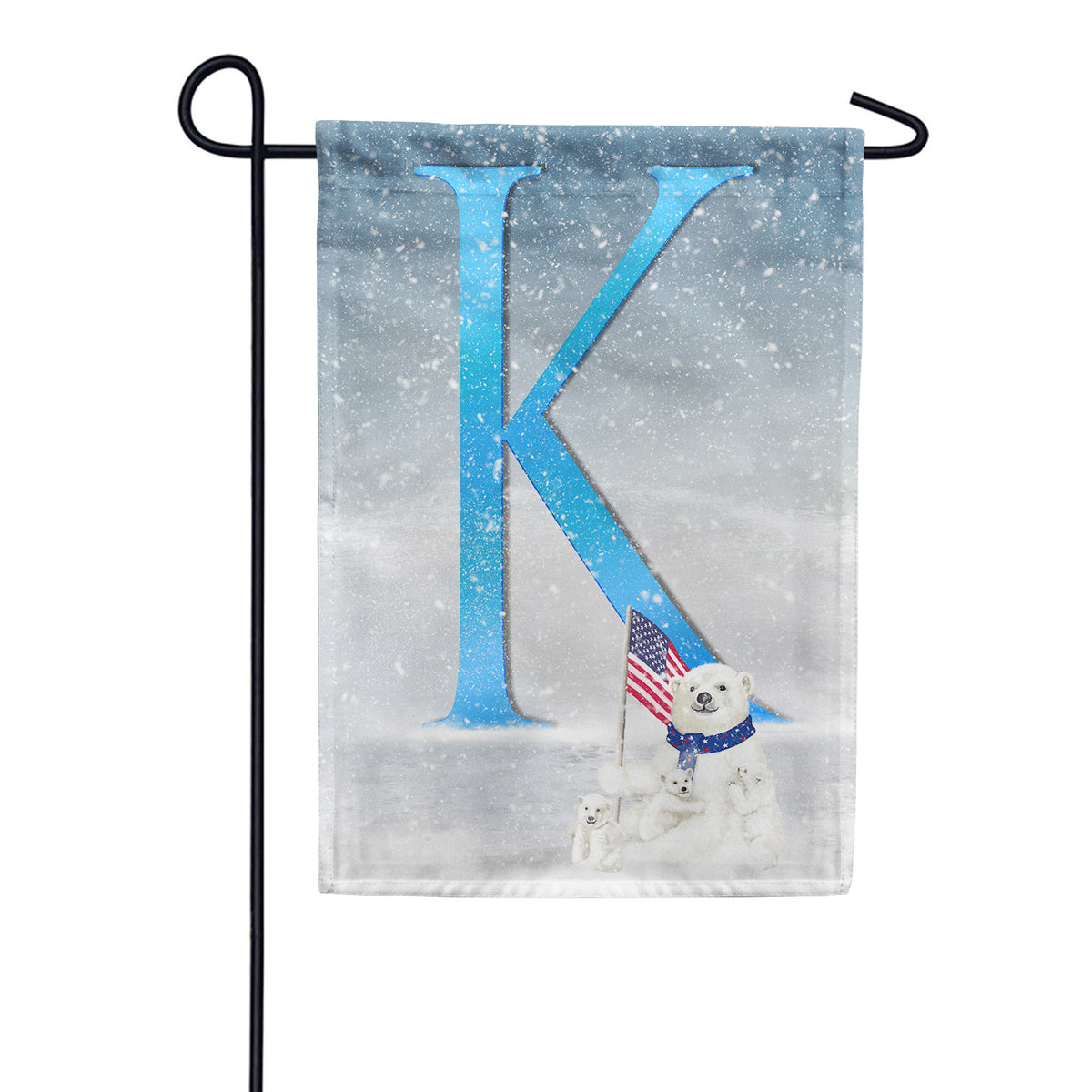 America Forever Polar Bear Snow Family Monogram Garden Flag