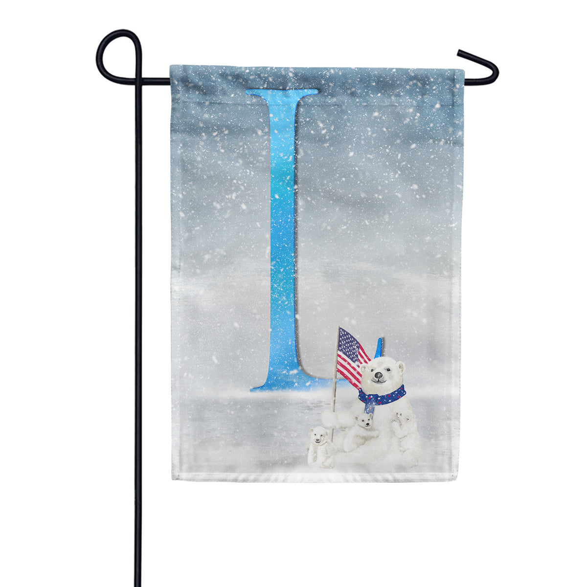 America Forever Polar Bear Snow Family Monogram Garden Flag