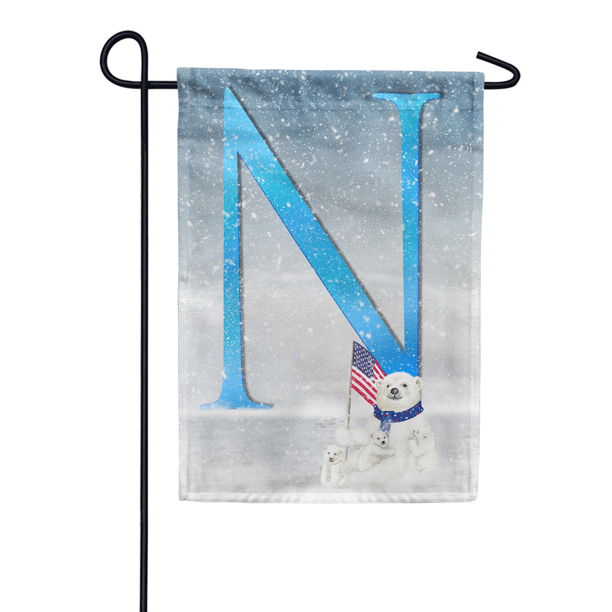 America Forever Polar Bear Snow Family Monogram Garden Flag
