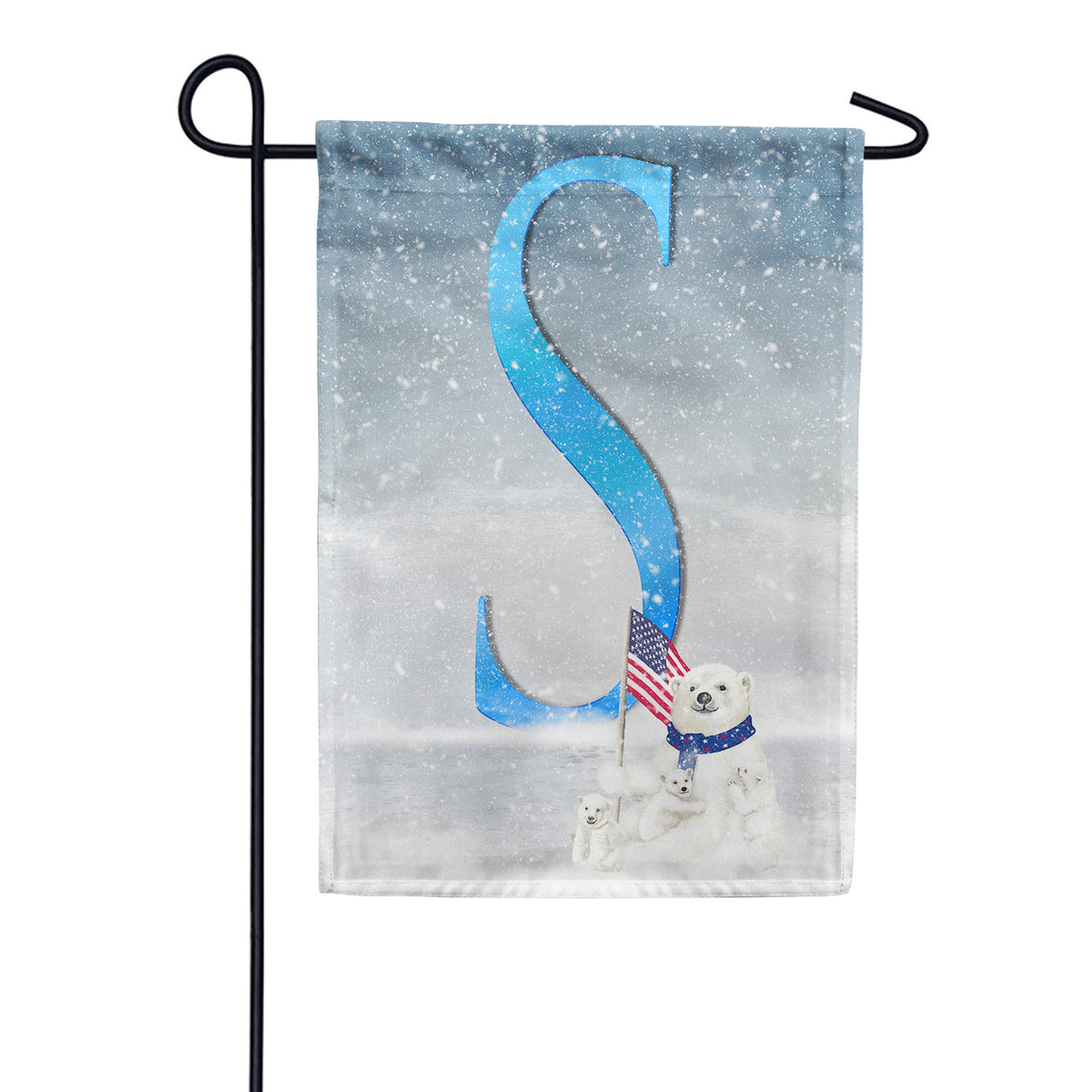 America Forever Polar Bear Snow Family Monogram Garden Flag