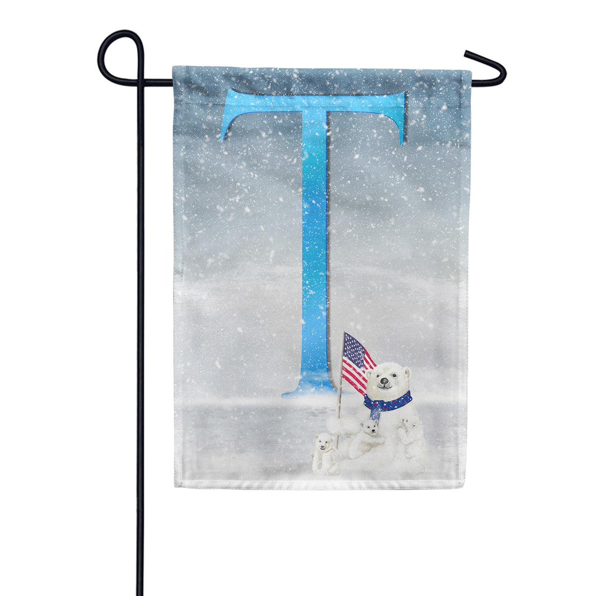 America Forever Polar Bear Snow Family Monogram Garden Flag