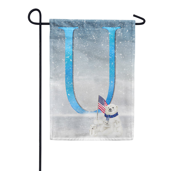 America Forever Polar Bear Snow Family Monogram Garden Flag