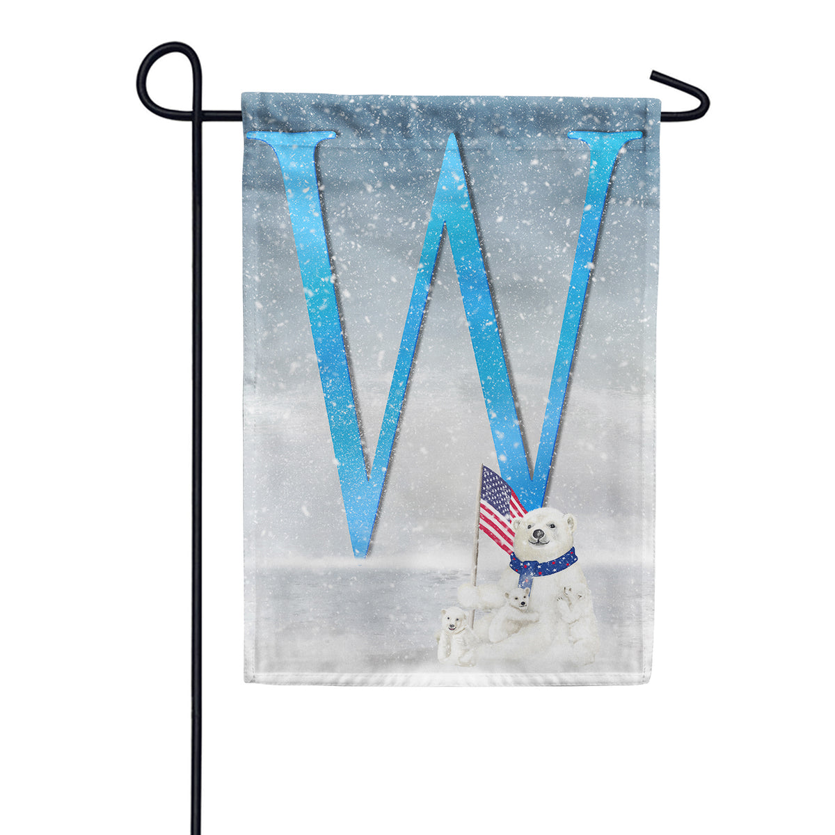 America Forever Polar Bear Snow Family Monogram Garden Flag
