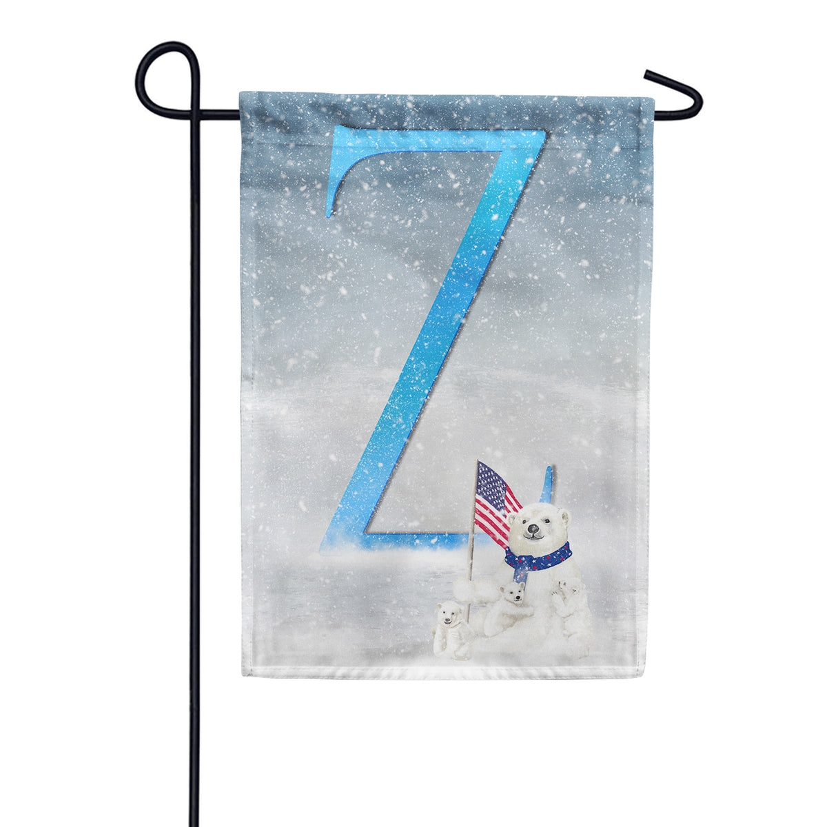 America Forever Polar Bear Snow Family Monogram Garden Flag