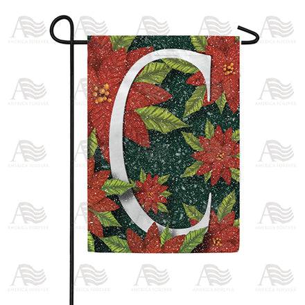 America Forever Snowy Poinsettias Monogram Garden Flag
